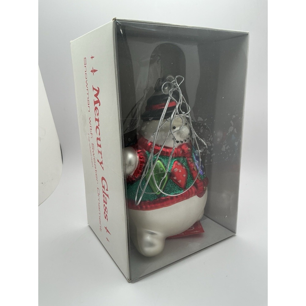 Vintage Dept. 56 Mercury Glass 7" Snowman w/ Sweater Christmas Ornament
